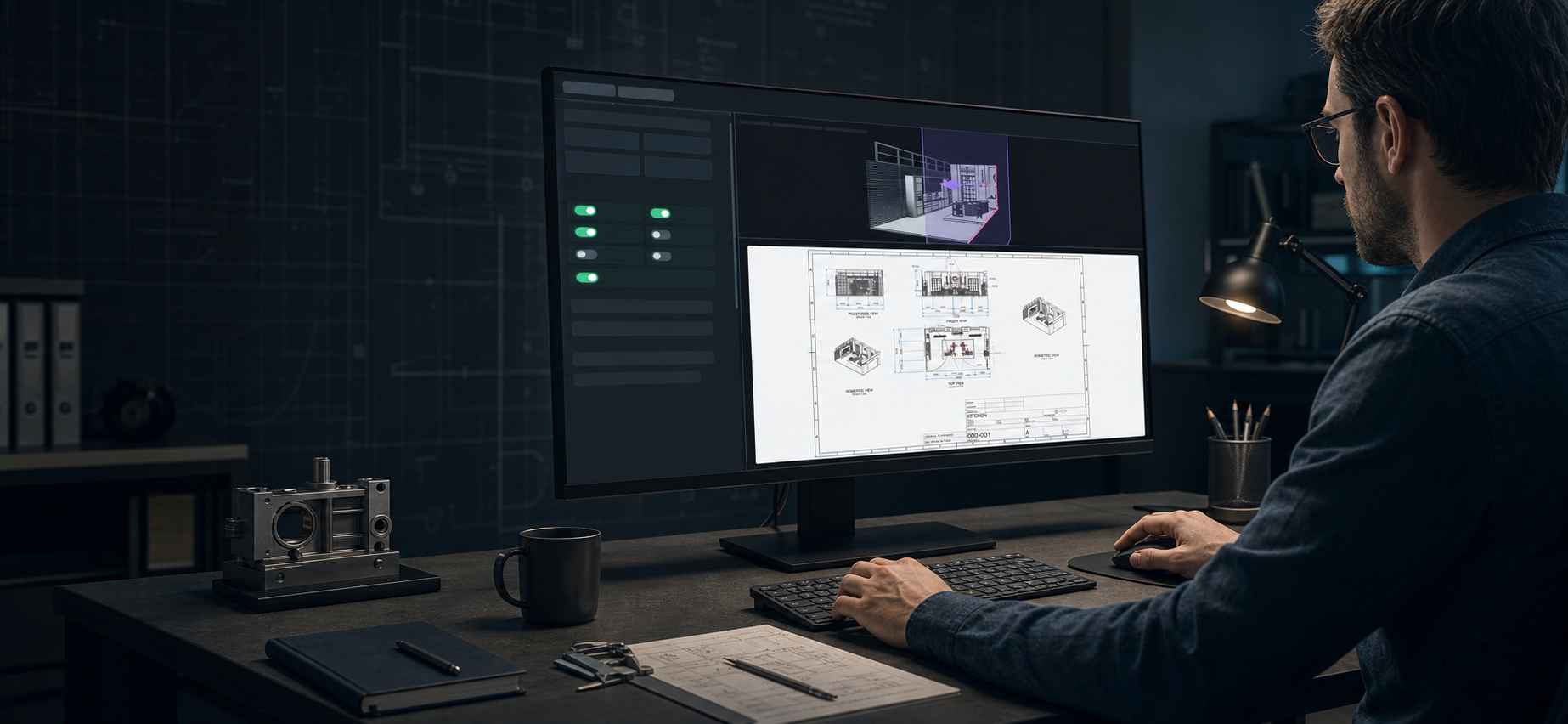 Engineer using Ortho2D to create a shop drawing from a 3D model